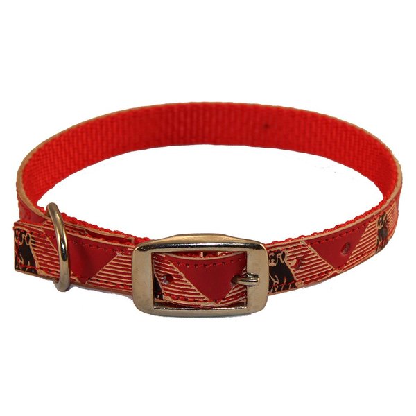CuteNFuzzy Hand Painted Leather Overlay Dog Collar, Red, 16"