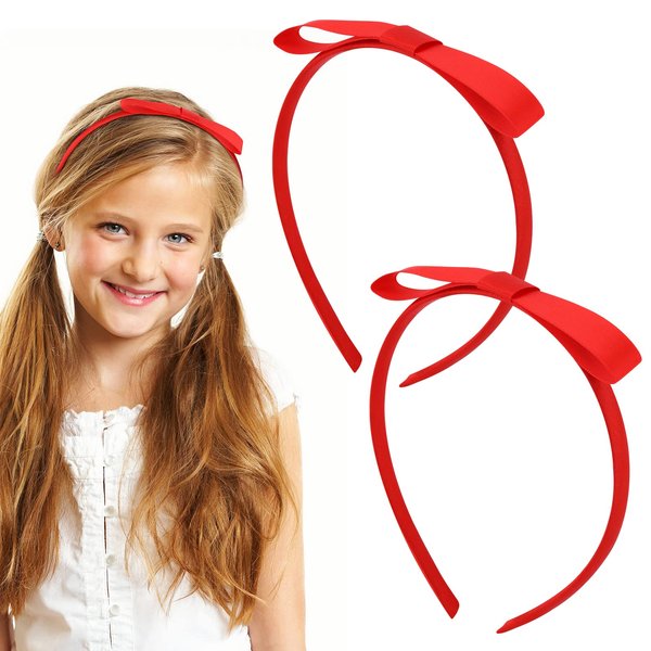 PAFUWEI 2 Piece Red Hair Bow Headband, Handmade Soft Cloth Red Ribbon Headband,Fashionable Knot Hairband Hair Accessories for Girls and Women,Ideal for Birthday Halloween Costume Party, Daily Decor