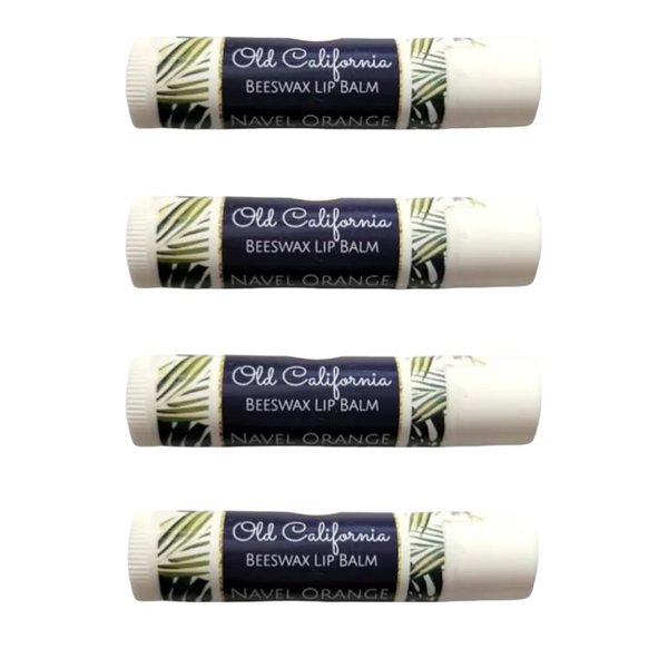 Old California Botanicals Beeswax Juicy Navel Orange Lip Balm Chapstick Vegetarian Natural Essential Oils Conditioning Bulk 4 Count Pack Party Shower Favor Easter Basket (0.15 ounce)