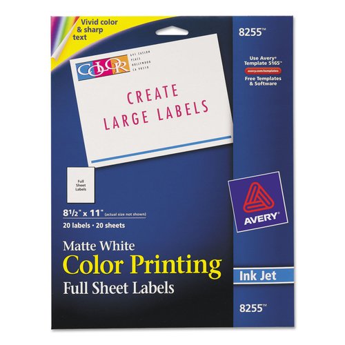 Avery Matte White Shipping Labels, Permanent Adhesive, 8-1/2" x 11", 20 Labels (8255)