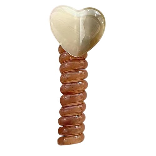 1pc White Brown Phone Cord Straight Spiral Hair Tie,Heart Decor Hair Ring Ponytail Braid Fixed Hair Rope No Crease Elastic Coils Multi Color Hair,Elastics and Ties Hair Accessories