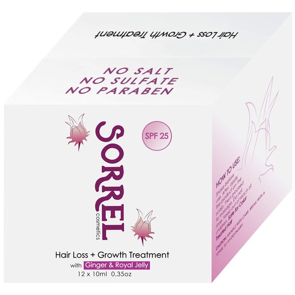Anti Hair Loss Growth Treatment Women Men w Ginger Royal Jelly by Sorrel Cosmetics Thinning Scalp Ampollas Anti Caida Drops Caida Del Cabello Regrowth Serum Botanical Hibiscus 12 x 10ml