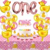 Glimin 44 Pcs Duck 1st Birthday Decorations Yellow Duck Balloon Rubber Duck Latex Balloon Animal Foil Balloon One Birthday Cake Topper Duck Party Tablecloths Duck Party Decor for Boys Girls(Cute)
