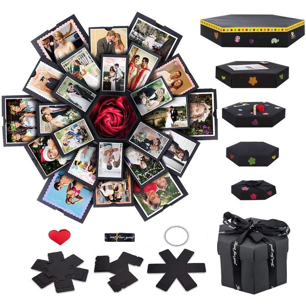 Explosion Box 6 Faces Creative Gift Box,Love Memory DIY Handmade Photo Album Scrapbook, Surprise Birthday Gift, Wedding or Valentine's Day