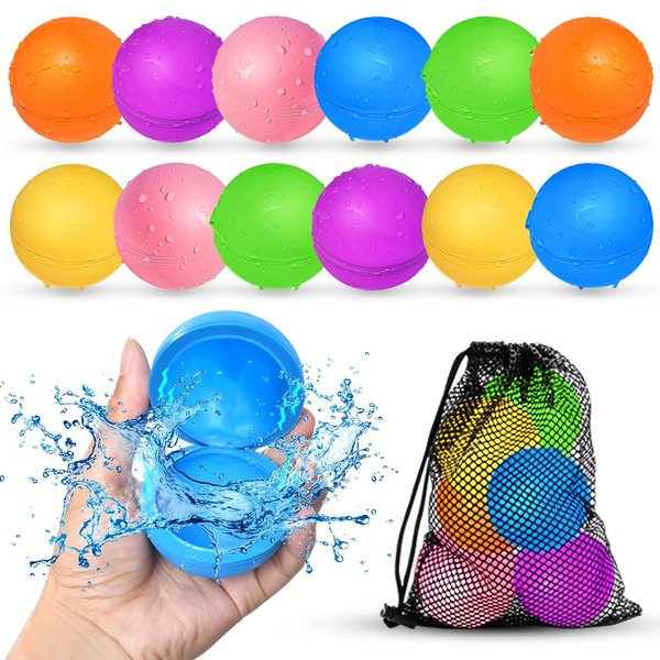 SOPPYCID 12Pcs Reusable Water Balloons, Pool Beach Water Toys for Boys and Girls, Outdoor Summer Toys for Kids Ages 3-12, Magnetic Water Ball for Outdoor Activities