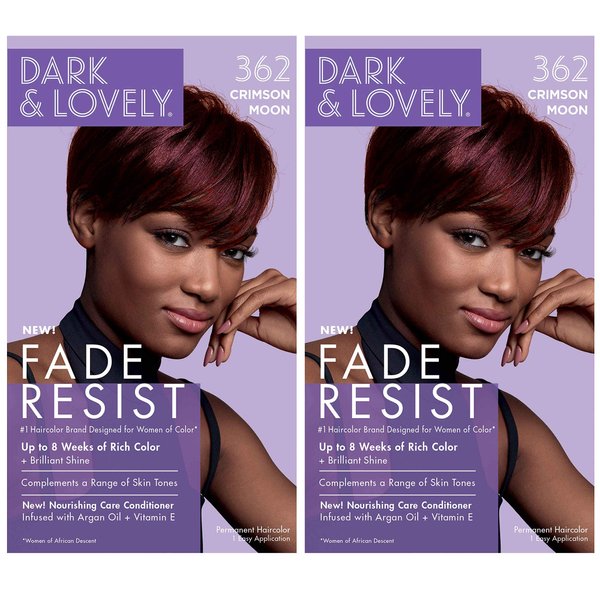 SoftSheen-Carson Dark and Lovely Fade Resist Rich Conditioning Hair Color, Permanent Hair Color, Up To 100 percent Gray Coverage, Brilliant Shine with Argan Oil and Vitamin E, Crimson, 2 Count
