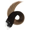 Ugeat Micro Link Hair Extensions Human Hair Ombre Darkest Brown to Medium Brown Mix Ash Blonde Micro Ring Hair Extensions For Short Hair Micro Extensions Human Hair 14 Inch 50s