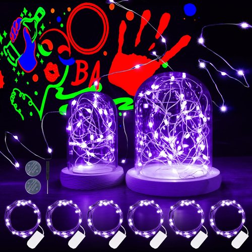 OMIKA 6 Pack Black Light Fairy Lights Battery Operated, 7Ft 20LED UV Black Christmas Lights String Flexible Waterproof Firefly Starry Lights for Halloween Christmas Bedroom Wedding Party Decoration