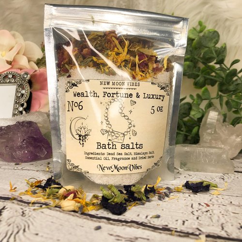 Wealth and Luxury Essential Oils Herbal Spell Ritual Bath Salts with Real Herbs Botanicals Infused Manifest Luck Promotion Riches Job Raise Abundance Income Money Magnet Prosperity