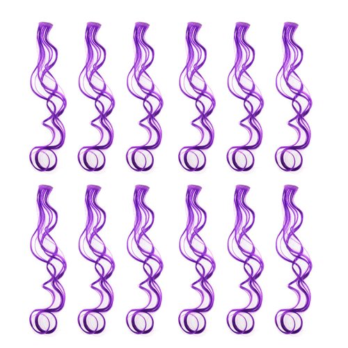 SWACC 12 Pcs Curly Wavy One Color Party Highlights Clip on in Hair Extensions Colored Hair Streak Synthetic Hairpieces (Purple)