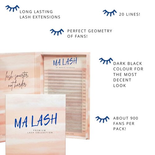 MA LASH Premade Fans Eyelash Extensions Mix and single Tray Volume Lash Extensions Long Stem Volume Premade Fans Lash Extension (BIG 3D CC 0.07 (7-13mm))