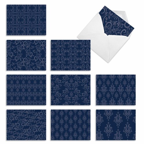 The Best Card Company - 10 Boxed All Occasion Cards with Envelopes (4 x 5.12 Inch) - Colorful, Fun Note Cards Assorted - Indigo Blues M1776BN