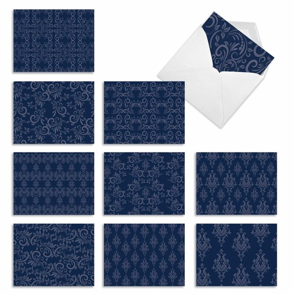The Best Card Company - 10 Boxed All Occasion Cards with Envelopes (4 x 5.12 Inch) - Colorful, Fun Note Cards Assorted - Indigo Blues M1776BN
