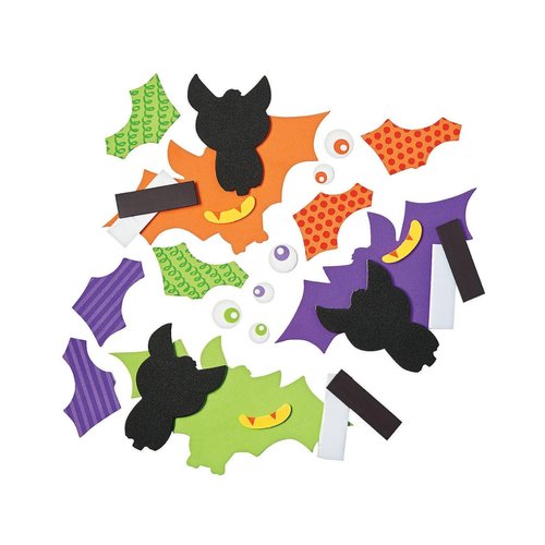 Playing with Scissors 12 Halloween Colorful Bat Foam Craft Kit for Kids-Arts and Crafts-Classroom Activity-Party Favor