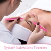 6 Pcs Lash Tweezers Eyelash Extension Tweezers, Stainless Steel Straight Tip Tweezers Curved Tip Tweezers Individual Volume Eyelash Tweezers Isolation Tweezers False Lash Application Tools (Pink)