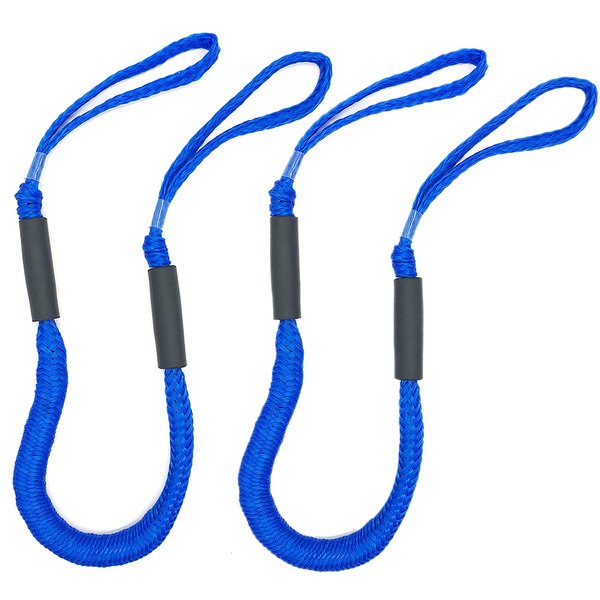 Bungee Dock Lines Boat Dock Line Stretchable Mooring Rope Dock Ties Bungee Cords for Boat Blue 2 Pack 4 Feet