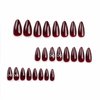 IMSOHOT Wine Red Press on Nails Almond Medium Fake Nails Cute Bow with Rhinestones Acrylic Full Cover Glue on Nails Glossy False Nails Kits for Women Red Gel Natural Nails 24 Pcs