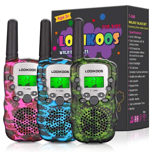 LOOIKOOS Walkie Talkies for Kids, 3 KMs Long Range Children Walky Talky Handheld Radio Kid Toy Gifts for Boys and Girls 3 Pack
