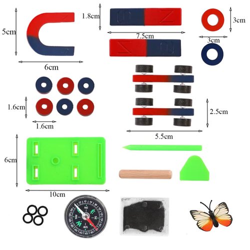 Labs Junior Science Magnetism Set for Experiment Education, Science Experiment Tool Physics Educational Toys for Kids Teen Including Bar/Horseshoe/Ring Magnets/Compass
