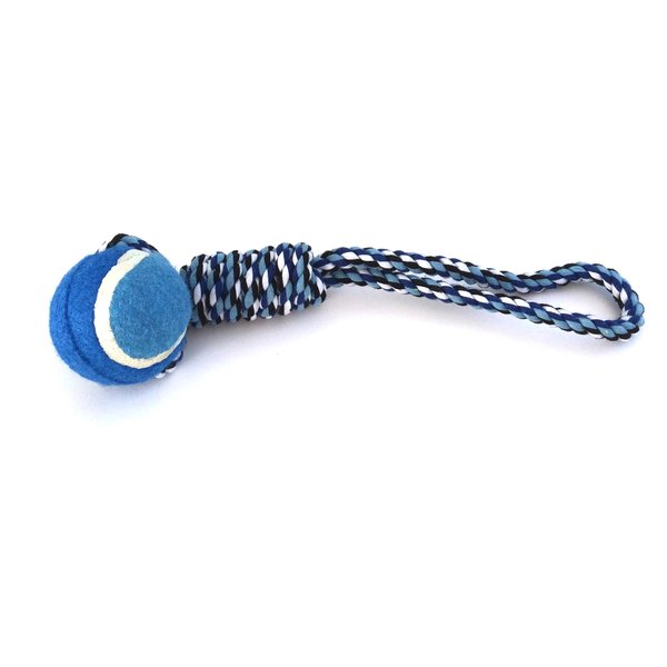 Yani Cotton Braided pet Toy Rope Fetch with Tennis Ball. Size: Ball Diameter: 6 cm, Rope L: 30 cm