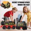 JOYLDIAS Ride On Train with 16pcs Curved Tracks and Carriage, 6V Electric Ride On Toy Train for Kids with Lights, Horns, Storage, Retractable Foot Pedals for Toddlers Under 39 inch, Black