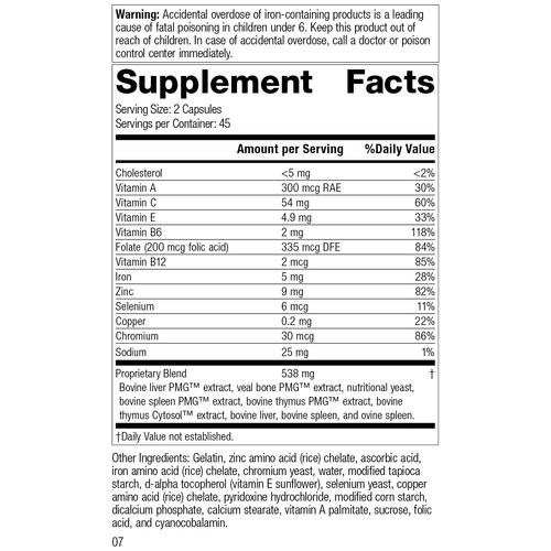 Standard Process Immuplex - Daily Immune Support Supplement with Folate, Iron, Vitamin C & Vitamin A - Mineral Supplement with Antioxidant Ingredients - 90 Capsules
