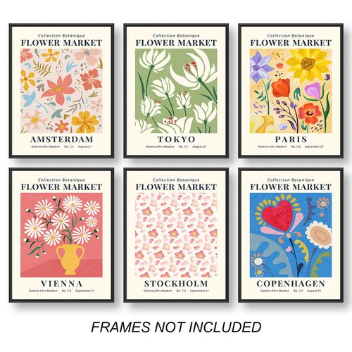 12PCS Flower Market Poster, Danish Pastel Room Decor, Floral Wall art, Boho Wall Art, Wall Art for Living room Bedroom and Bathroom, Office Decor, Pastel Room Decor (8x10 in, Unframed)