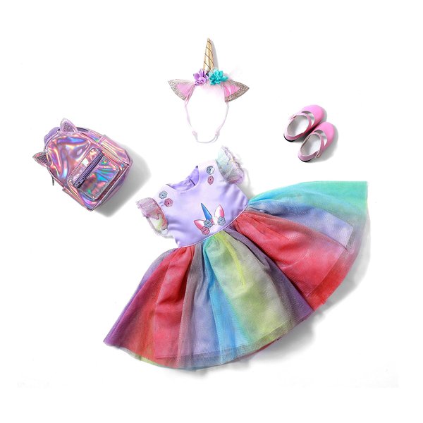 DOLLFUN Girls 18 inch Fashion Doll Clothes, Shoes and Accessories Outfit Fashion Set Unicorn Dress & Backpack (Compatibie with Most 18 Inch Doll)