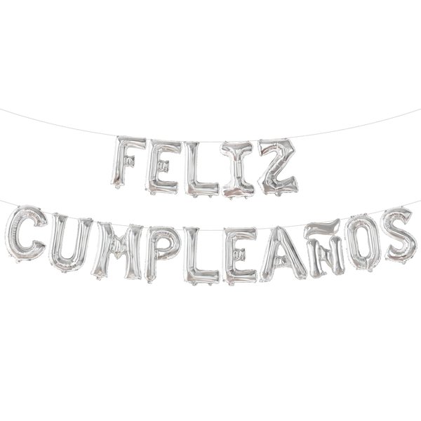 KatchOn, Silver Feliz Cumpleanos Balloons Banner - 16 Inch | Silver Feliz Cumpleanos Banner for Feliz Cumpleanos Decorations | Mylar Happy Birthday Balloons Letters for Spanish Birthday Decoration