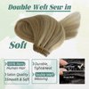 Weft Hair Extensions Human Hair,Golden Brown Colored Sew in Hair Extensions Brown Highlights Blonde Straight Weft Extensions Real Human Hair Platinum Blonde Sew in Hair Bundles 80Gram 14inch