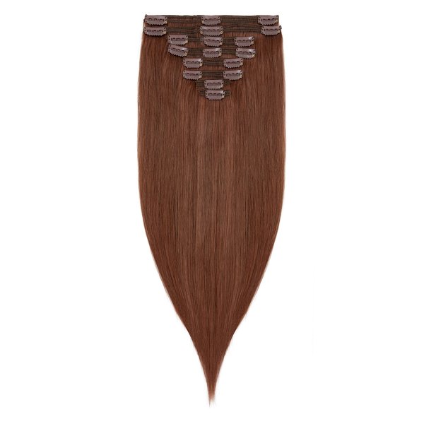 S-noilite Clip in Hair Extensions Real Human Hair 20 Inch Dark Auburn Hair Extensions Remy Human Hair Clip In For Women Double Weft 8PCS Clip on Extension 150g #33
