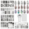 KAAGEE 5Pcs Nail Stamping Plates Plaid Nail Stamps Nail Art Stamping Plates Geometry Nail Stencils Nail Plate Template Nail Art Stamping Kit Nails Accessories with 1 Nail Stamper, 1 Scraper