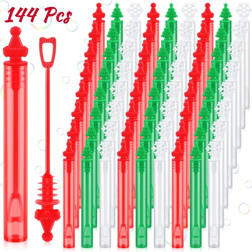 Shappy 144 Pieces 4 Inch Christmas Bubble Wands for Kids Bulk, Xmas Mini Bubbles Party Favors Christmas Toys Gift for Boys Girls Christmas Classroom Awards, Goody Bag Fillers(Snowflake)