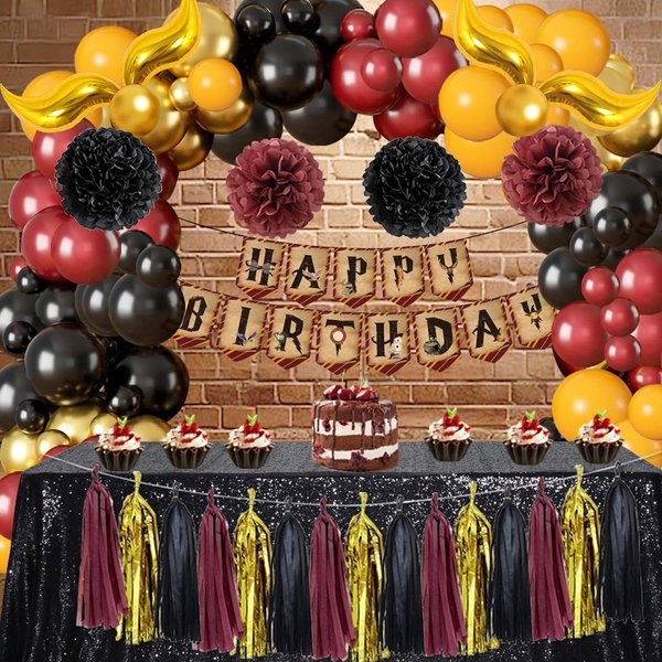 Syuebt Magical Wizard School Birthday Party Decoration Include Magic Wizard School Balloon Arch Kit, Tassel Flower Ball for Magical Theme Birthday Baby Shower Party Supplies