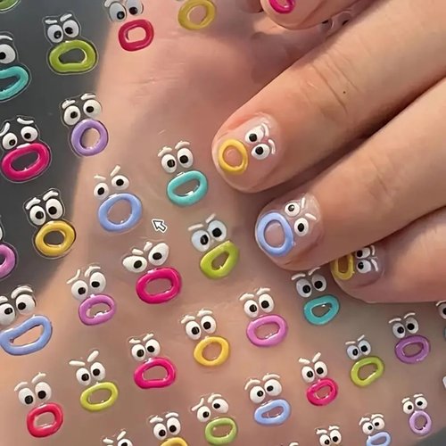 Cute Cartoon 5D Embossed Nail Art Stickers Sausage Mouth Big Lips Design Nail Decals 5D Stereoscopic Self Adhesive Nail Art Supplies Colorful Mouth Nail Design Stickers for Women Nail Decoration