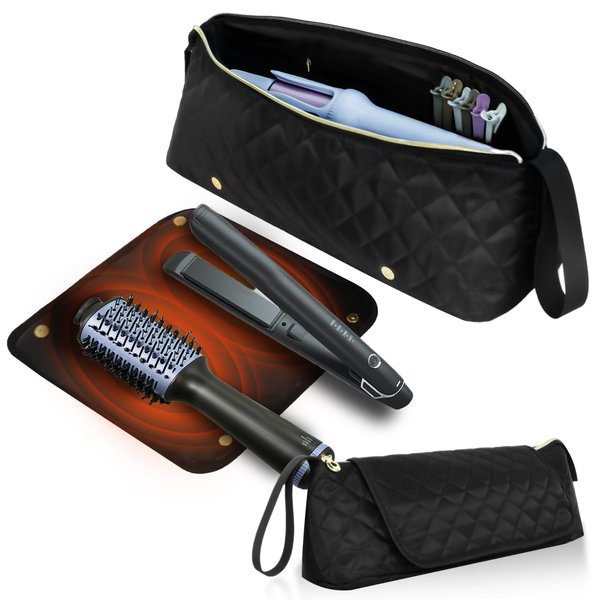 Hair Tools Travel Bag with Heat Resistant Mat, Hair Tool Organizer Bag, Hot Tools Organizer Bag for Curling Iron, Flat Iron, Straighteners, Hair Accessories Organizer Bag, Travel Essentials for Women