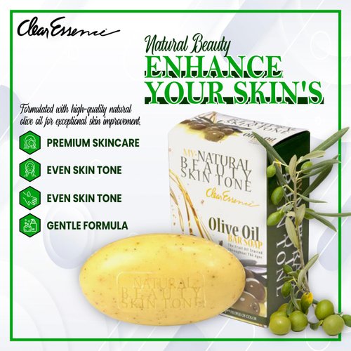 Clear Essence My Natural Beauty Skin Tone Olive Oil Soap - Face and Body Soap for All Skin Types - Hydrates, Moisturizes & Deep Cleans Bar Soap - Flawless Complexion Soap For Dry Skin (6.1 Oz.)