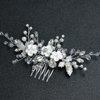 CASOLVX Bridal Pearl Hair Comb Silver Handmade flower edging wedding bridal hair accessories for bridal and bridesmaid