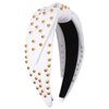 ZITULRY Knotted Headband for Women Gold Round Metal Beads Embellished Wide Top Knot Hairband Statement Women's Fashion Headbands Hair Accessories for Girls Ladies Holiday Birthday Party (White)