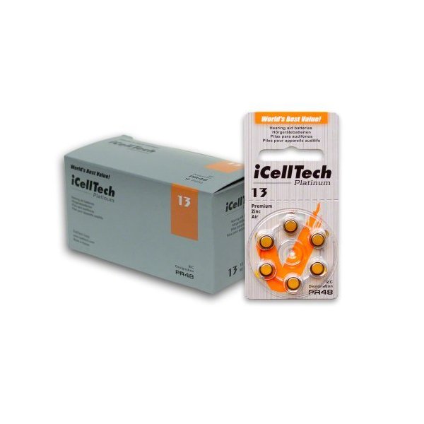60 iCellTech Hearing Aid Batteries Size: 13 + Battery Caddy
