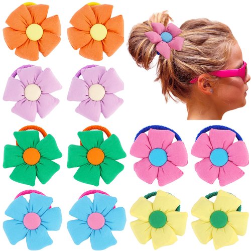 12PCS Cute Big Flower Kawaii Hair Ties for Toddler Kids Girls Hair Accessories Hair Elastics Hair Tie Hair Bands for Girls Pink Purple Orange Blue Green Yellow 6 Pairs Colorful Ties