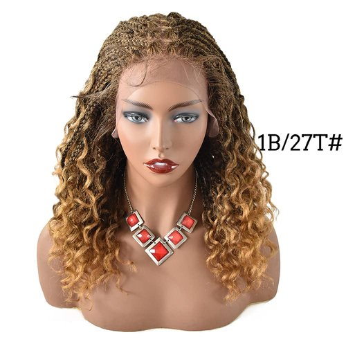 RESHE Box Braided Wigs For Black Women Briaded Lace Front Wigs Knotless Cornrow Braids Wigs For Black Women Synthetic Light Weight Braiding Wig For Black Women Baby Hair (#1B/27T-#Black/KhakiT)