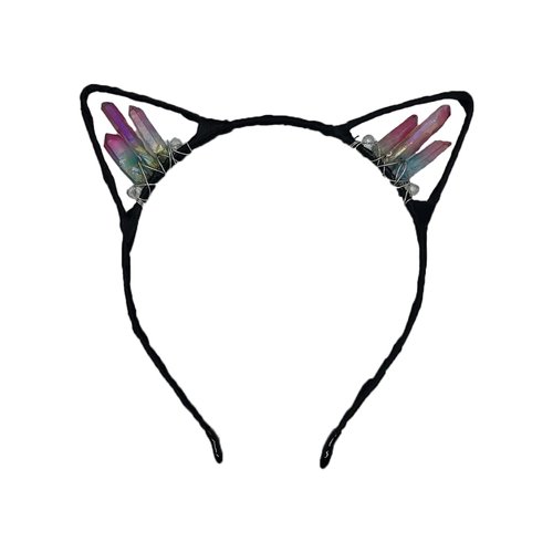 ZHOUMEIWENSP Cat Ears Crystal Electroplating Color Handmade Crown Party Hair Band (Purple&Blue)