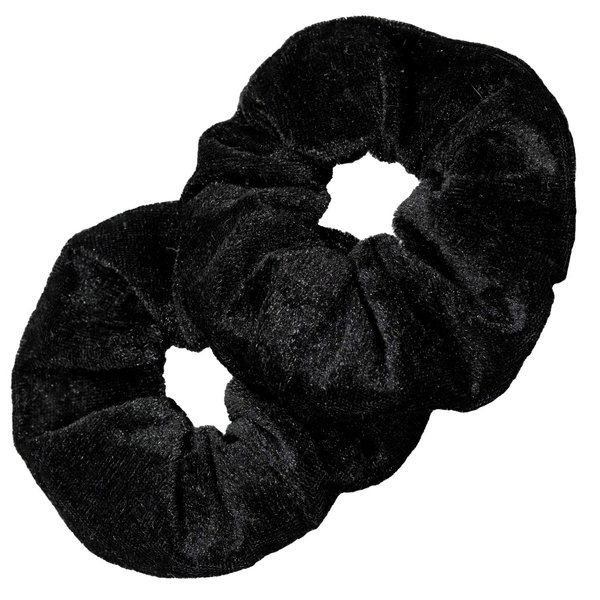 Kenz Laurenz Scrunchies for Hair - 2 Velvet Hair Ties for Women Girls Hair Elastics Ponytail Holder Scrunchy Girl Accessories Elastic Hair Bands Scrunchie Pack (Black)