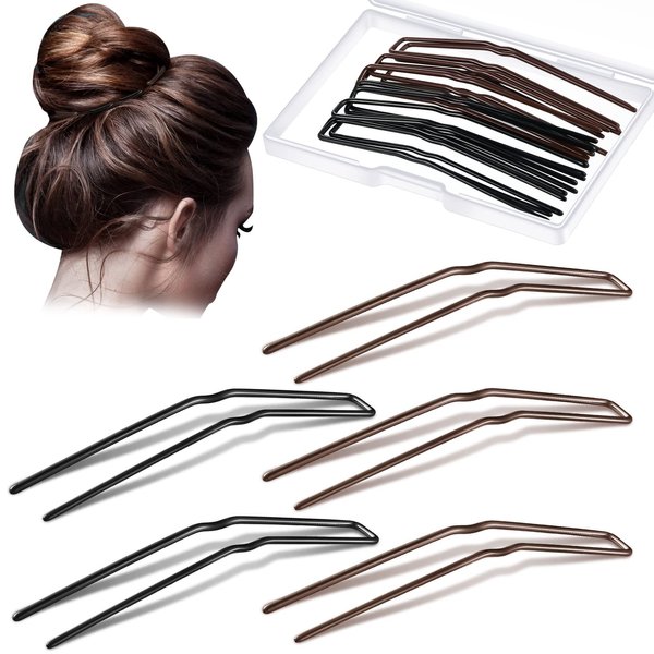 24 Pcs U Shaped Hair Pins Ballet Bobby Pins U Pin Hair Styling Pins Bobby Pins for Updo with Storage Box Metal U Bun Hair Forks for Women Girls Thick Thin Long Curly Hair(Black, Brown, 3 Inch)