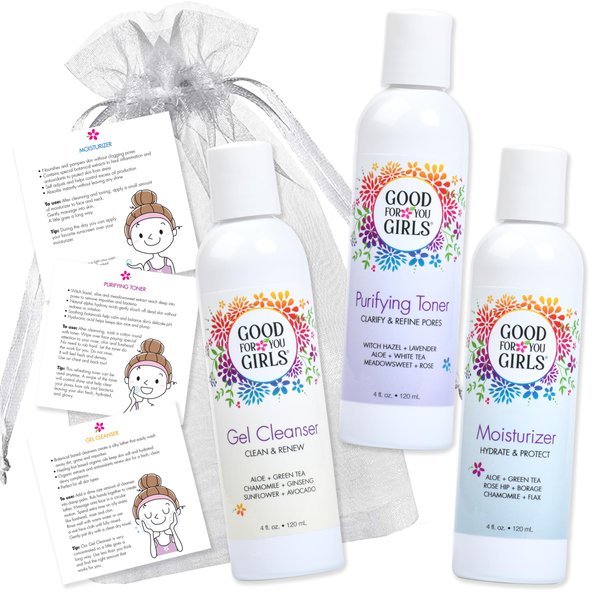 Good For You Girls Three Step Skincare Gift Set, Gel Cleanser, Purifying Toner and Moisturizer