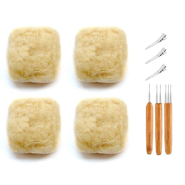 JIFFYLOCS Tight Afro Kinky Bulk Human Hair for Dreadlock Extensions 100% Human Hair,4 Packs 8 Inches Long,#613 Repair Extensions,Making Locs or Braids, with Needles and Hairpin