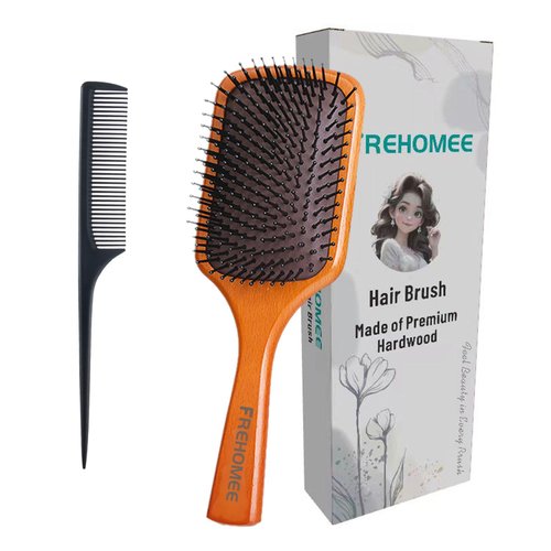 2024 FREHOMEE Hair Brush set with Rat Tail comb - Premium Hardwood Hairbrush for Long,Curly or Any Type of Hair,for Hair Brushes for Women,Men&Kids, Boys & Girls,Detangling Brush (Bamboo Wood, Small)