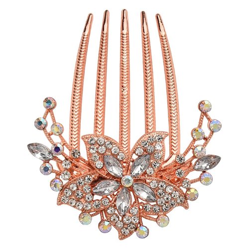 Flower Hair Comb Clips for Women Girls Bun Hair Clip Pin for Women Girls Hair Side Combs with 5 Teeth Combs for Women Glitter White Rhinestones Hair Styling Accessories for Wedding Party
