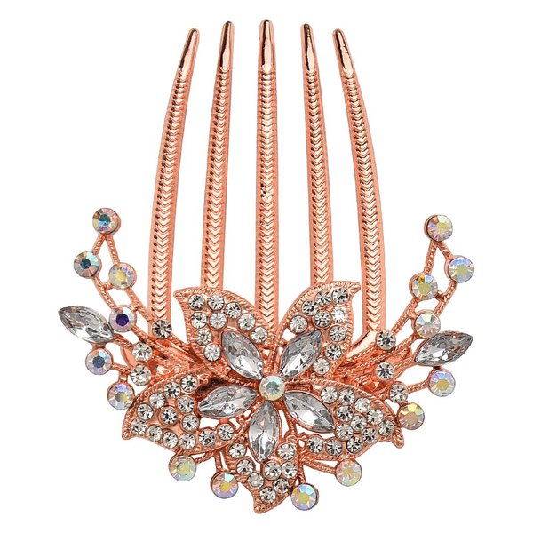 Flower Hair Comb Clips for Women Girls Bun Hair Clip Pin for Women Girls Hair Side Combs with 5 Teeth Combs for Women Glitter White Rhinestones Hair Styling Accessories for Wedding Party